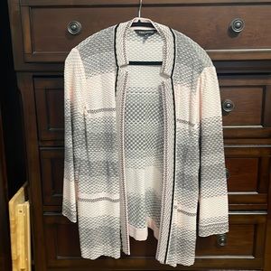 Ming Wang Open Front Textured Knit Mandarin Collar Pink 3/4 Sleeve 1X